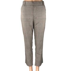 Zara Brown Houndstooth Plaid High Waisted Straight Leg Trousers Dress Pants Sz M